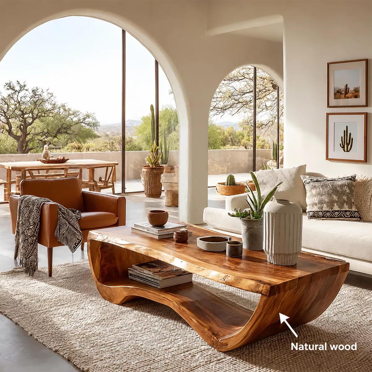 Live Edge Solid Wood Coffee Table With Curved Waterfall Base And Open Shelf For Modern Living Room - Livewoodcraft - 10