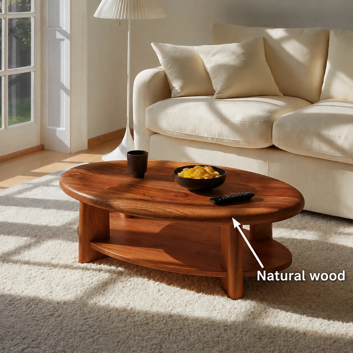 Modern Solid Walnut Round Coffee Table with Open Storage Shelf | Minimalist Living Room Table - Livewoodcraft - 9
