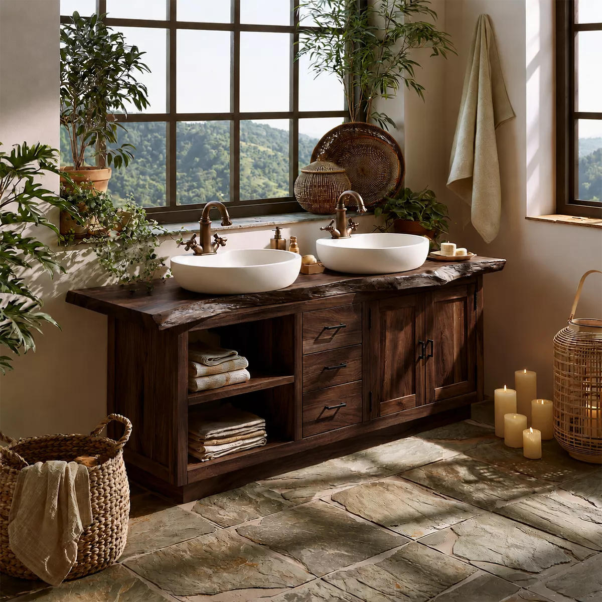 Natural Solid Wood Traditional Bathroom Vanity Cabinet with Storage - Livewoodcraft - 11