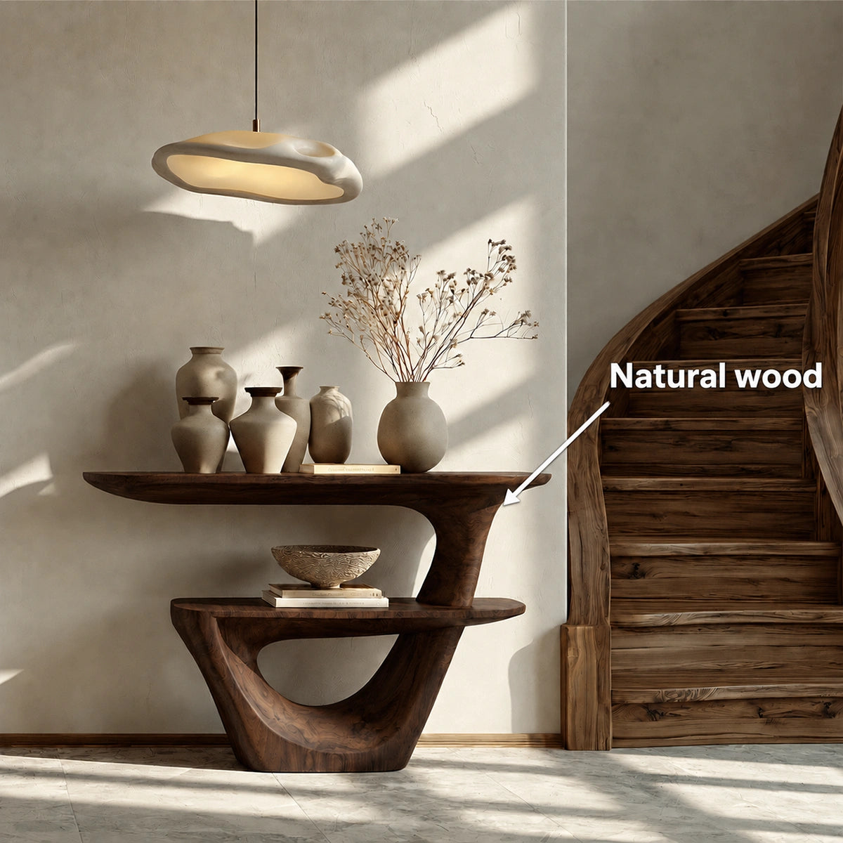 Sculptural Solid Wood Console Table with Open Shelf - Livewoodcraft - 9280 - 10