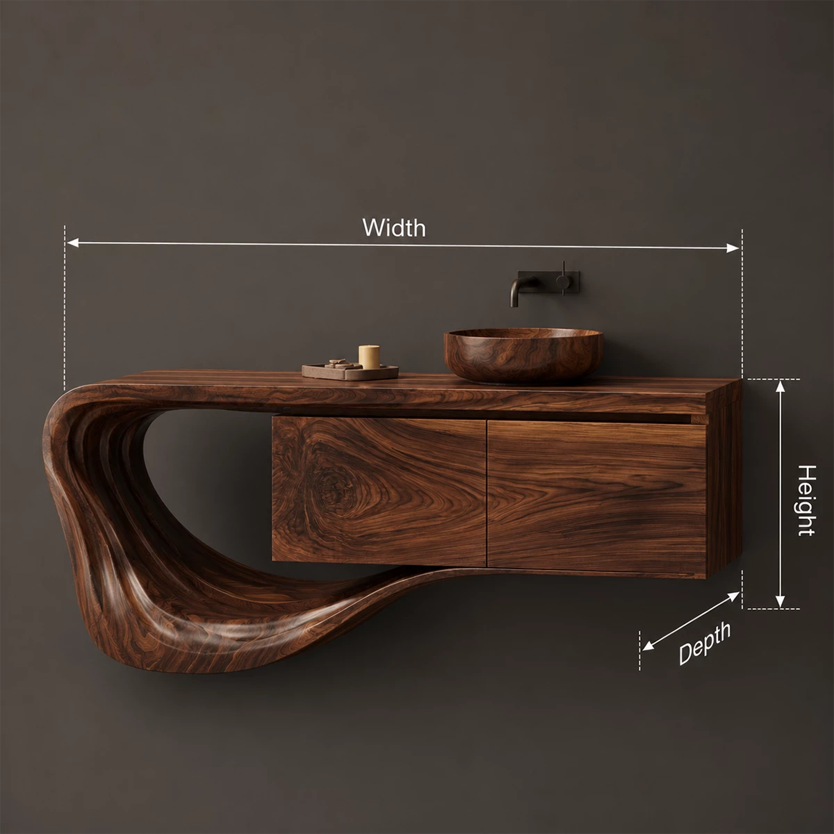 Natural Solid Wood Floating Bathroom Vanity with Sculptural Loop Base