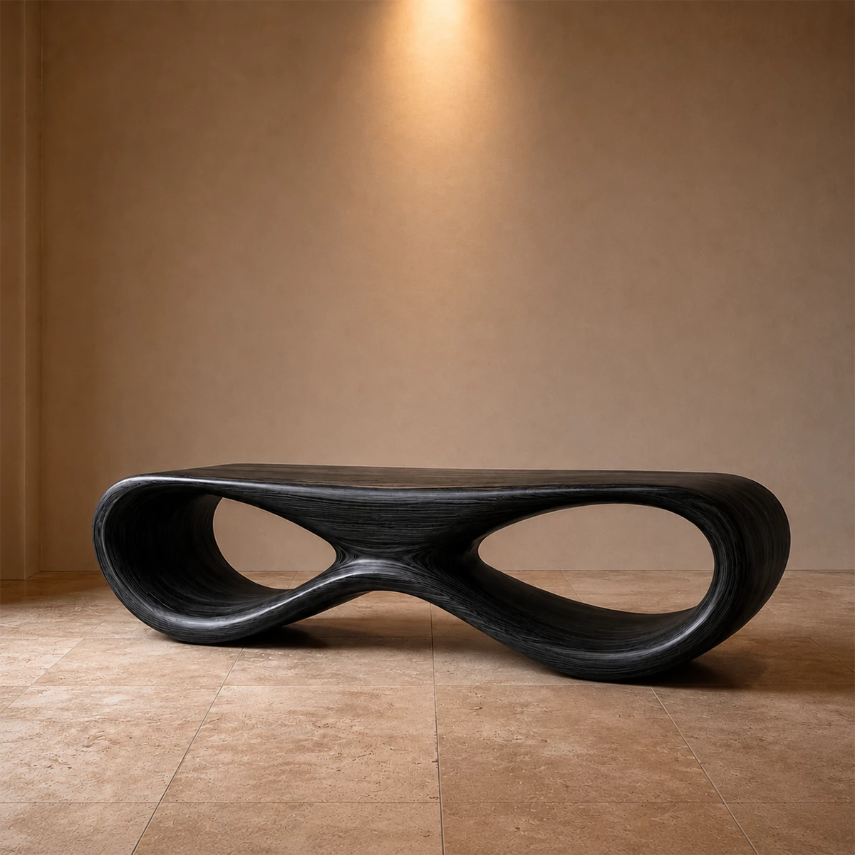 Sculptural Wave Wood Bench – Organic Natural Wood Bench for Modern Interior
