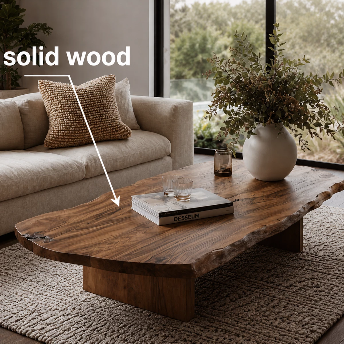 Flowing Sculptural Modern Coffee Table Crafted from Natural Solid Wood