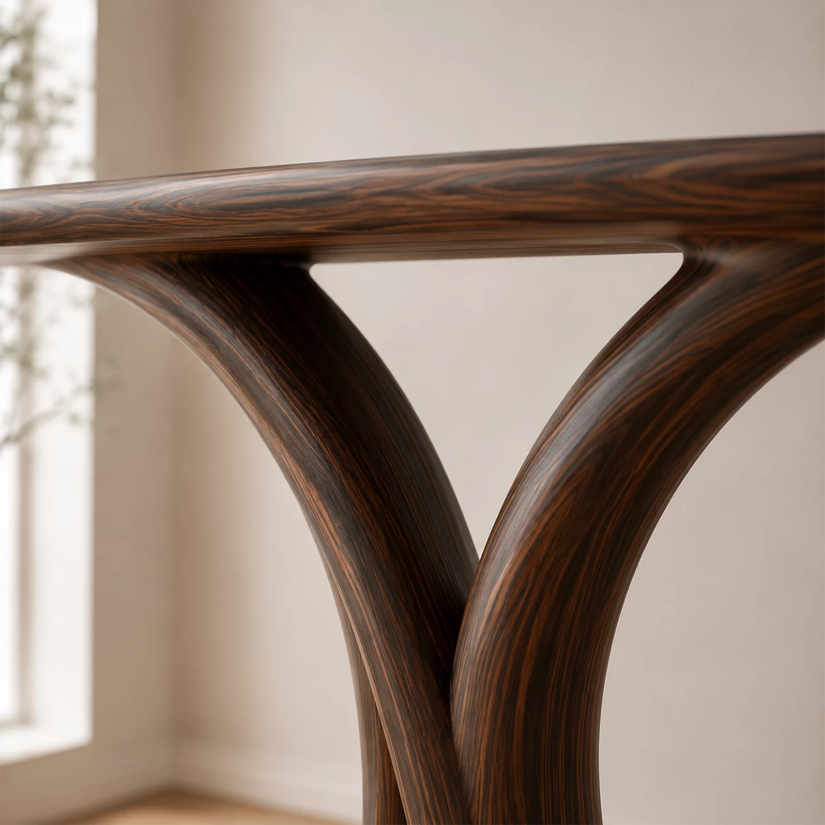 Sculptural Twin Arch Console Table in Natural Solid Wood