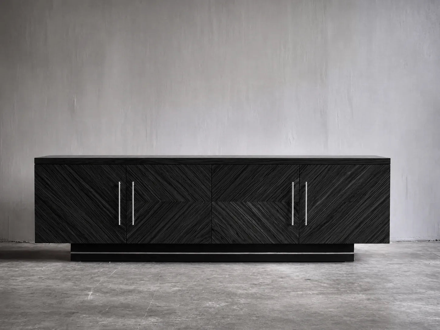 Geometric Natural Solid Wood TV Stand with Chevron Door Design