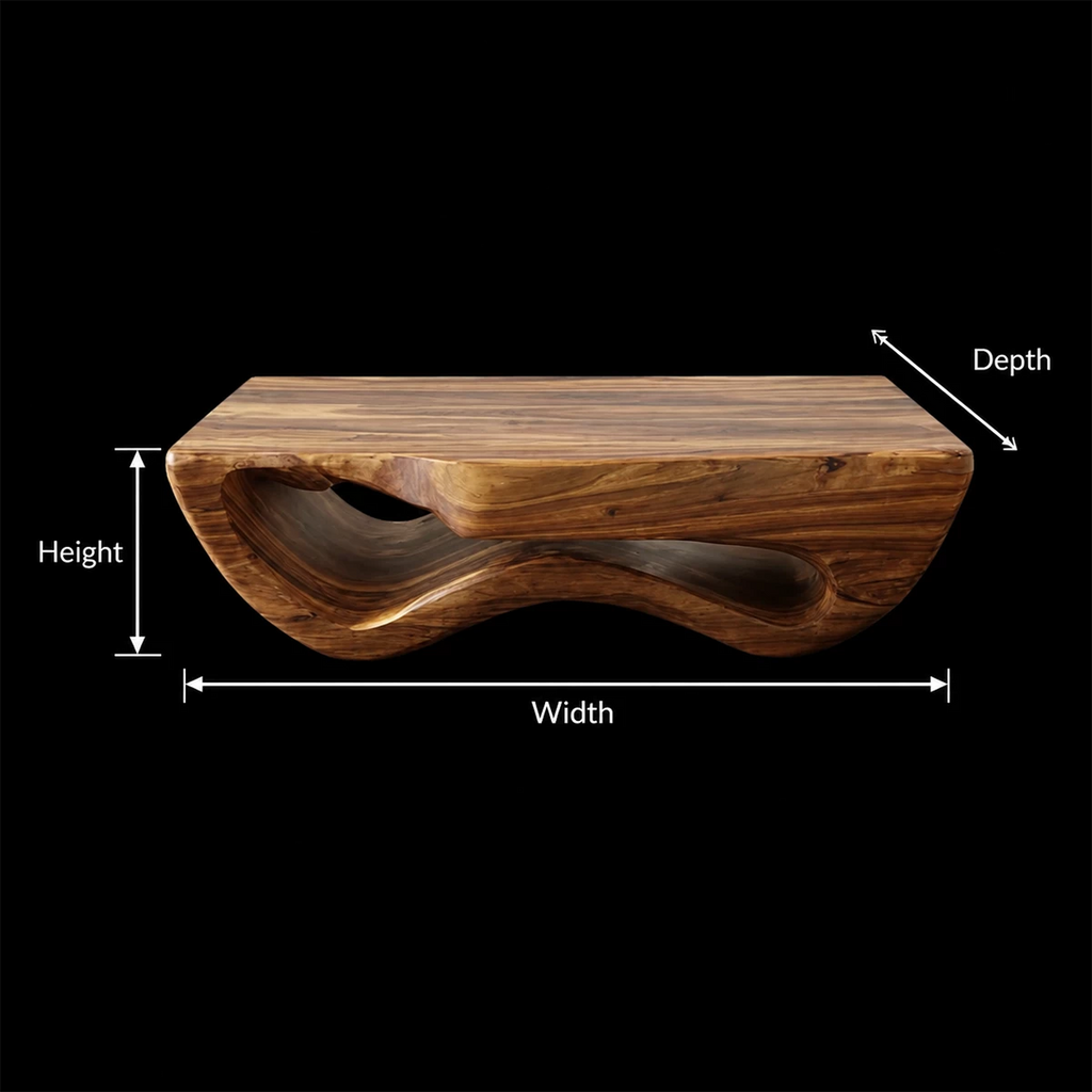 Sculptural Solid Wood Coffee Table With Wave Hollow Base And Natural Wood Grain For Modern Living Room