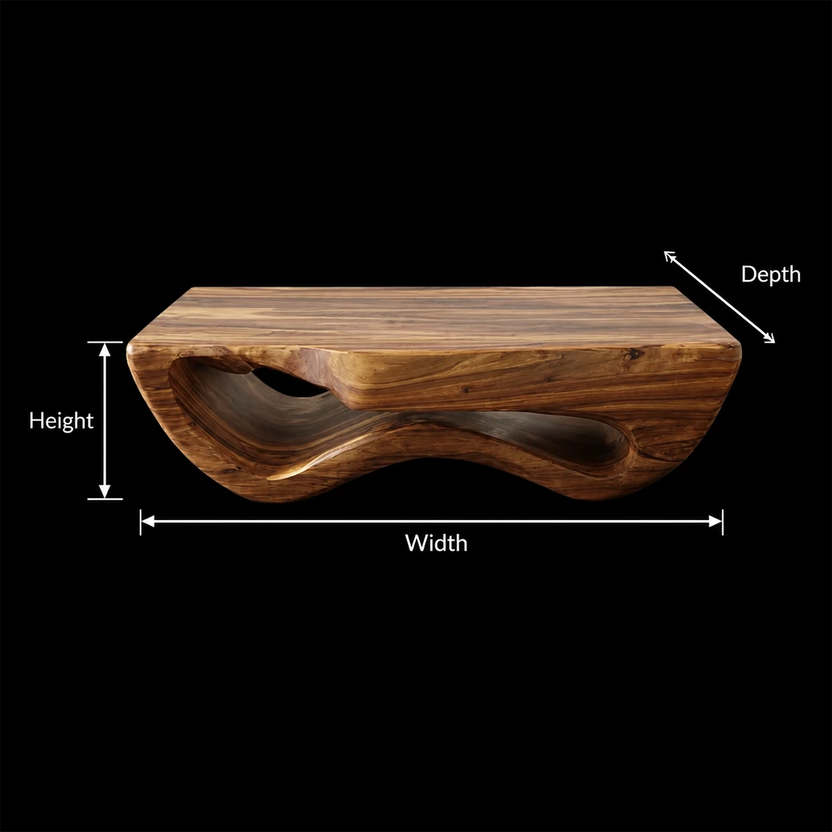 Sculptural Solid Wood Coffee Table With Wave Hollow Base And Natural Wood Grain For Modern Living Room