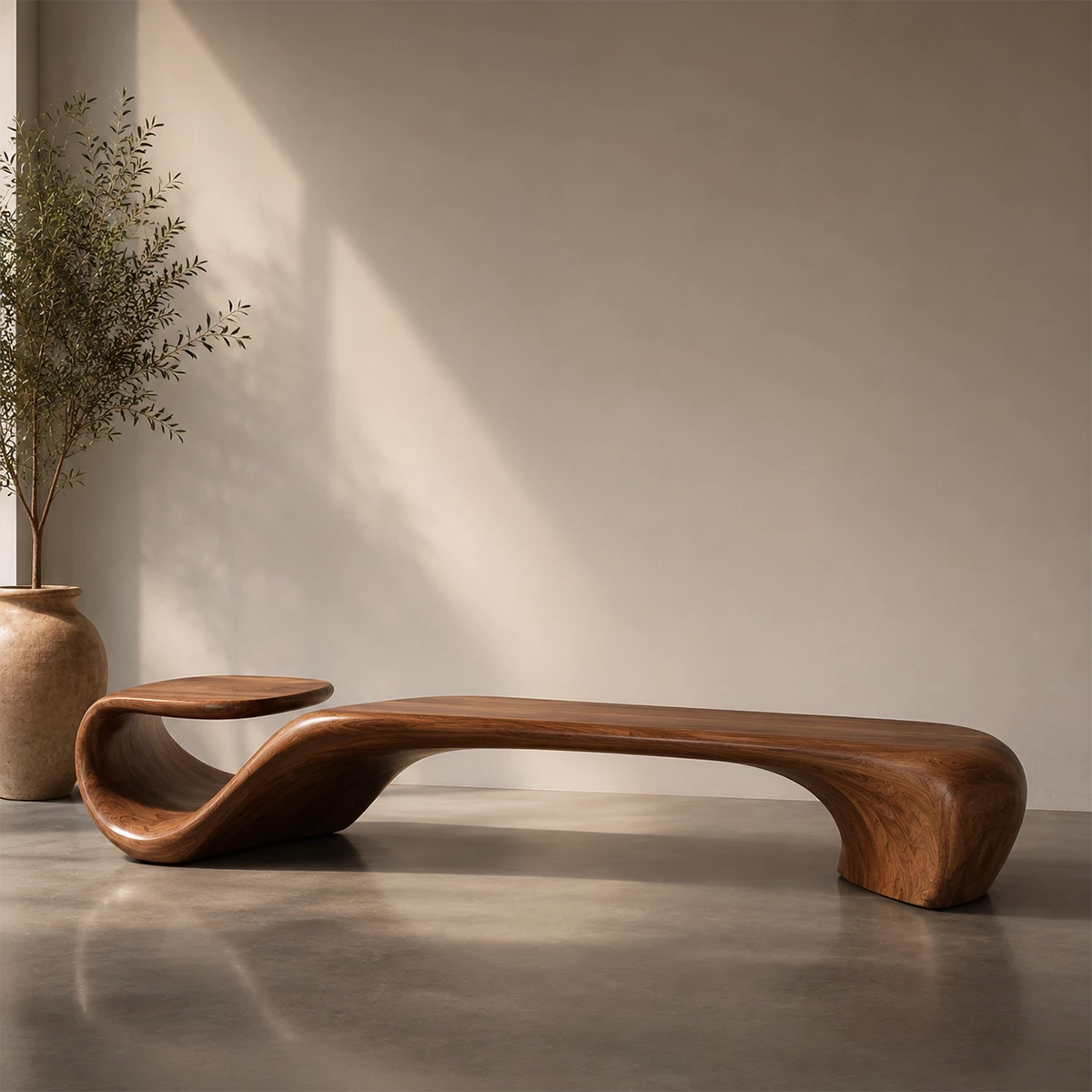 Organic Curved Wood Bench – Sculptural Natural Wood Bench for Modern Interior