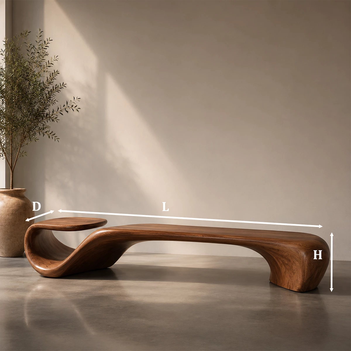 Organic Curved Wood Bench – Sculptural Natural Wood Bench for Modern Interior
