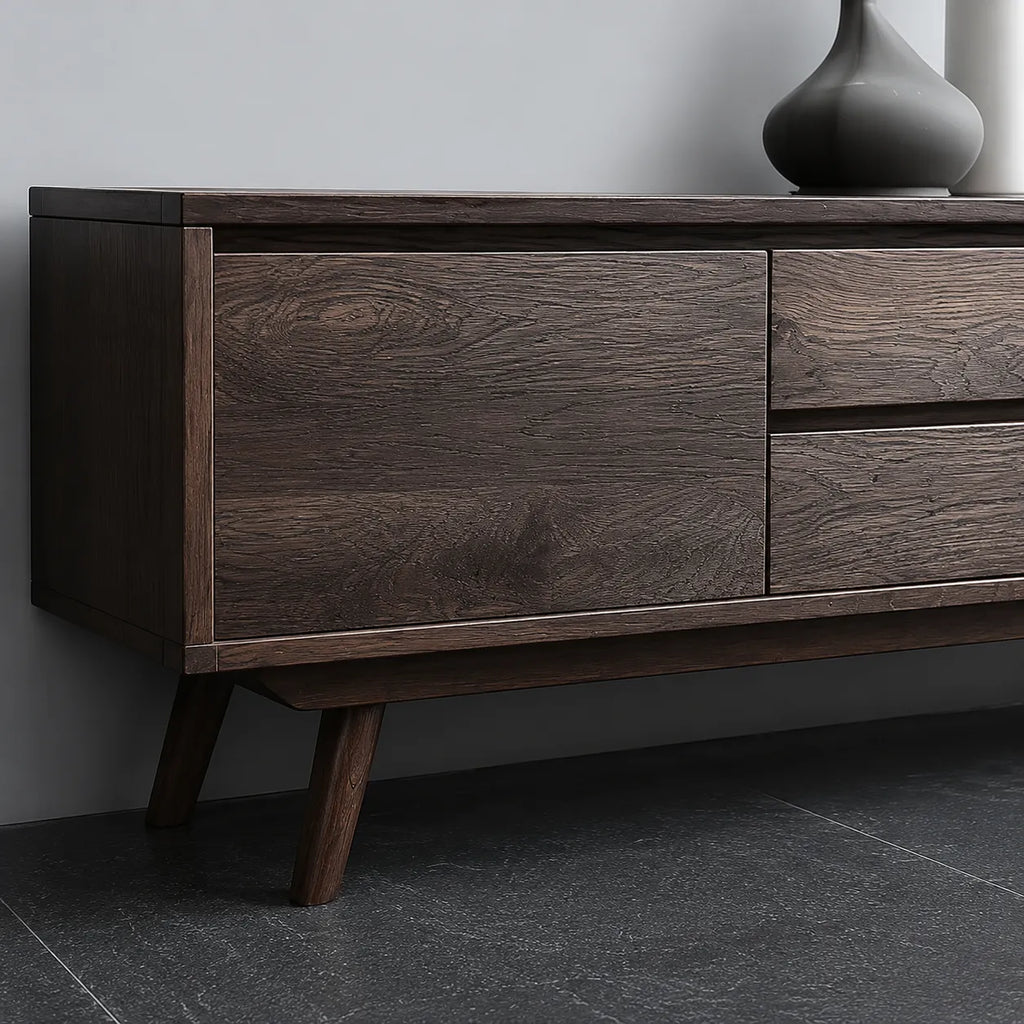 Mid Century Natural Solid Wood TV Stand with Drawer and Cabinet Storage