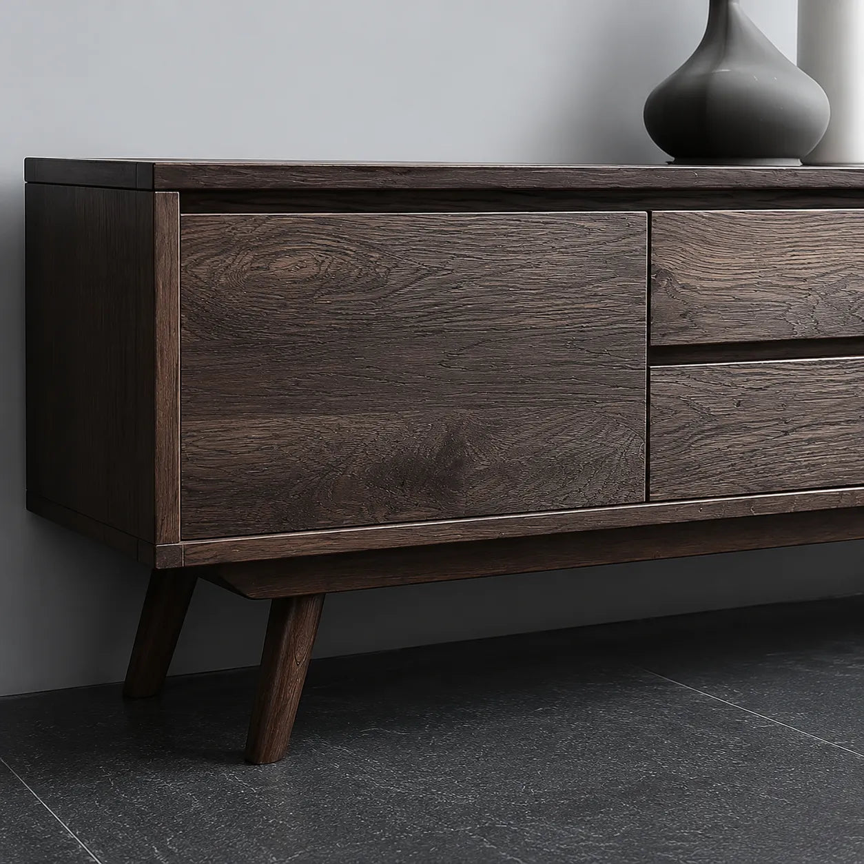 Mid Century Natural Solid Wood TV Stand with Drawer and Cabinet Storage