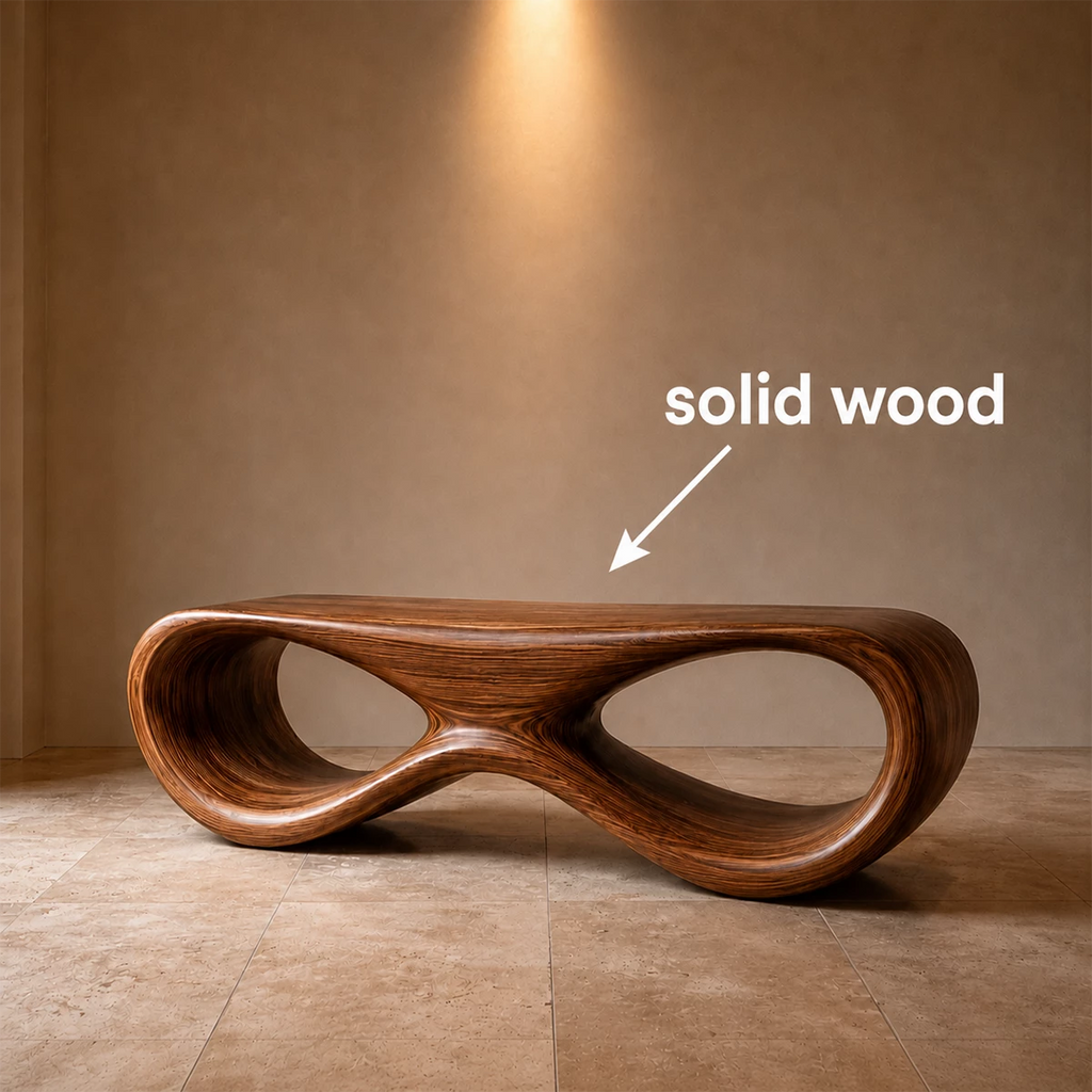 Sculptural Wave Wood Bench – Organic Natural Wood Bench for Modern Interior