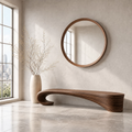 Sculptural Wave Wood Bench – Organic Natural Wood Entryway Bench for Modern Interior