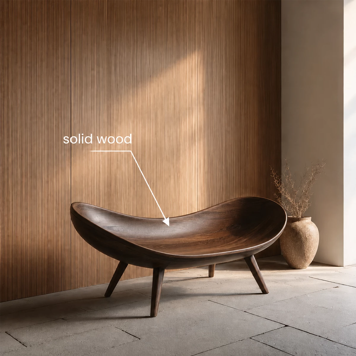 Sculptural Wood Lounge Chair – Organic Natural Wood Chaise for Modern Interior