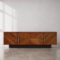 Geometric Natural Solid Wood TV Stand with Chevron Door Design