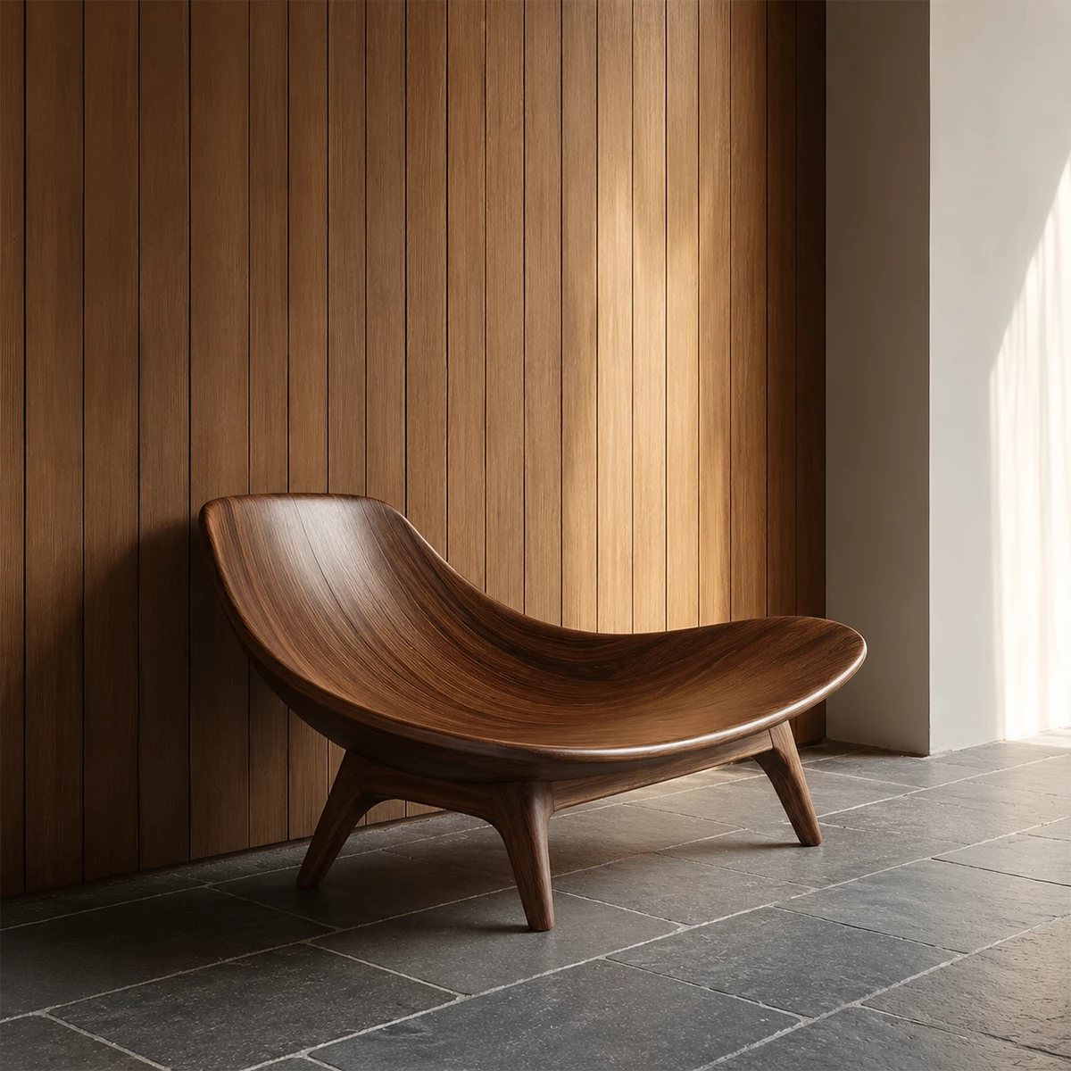 Sculptural Wood Lounge Chair – Organic Natural Wood Chaise for Modern Interior