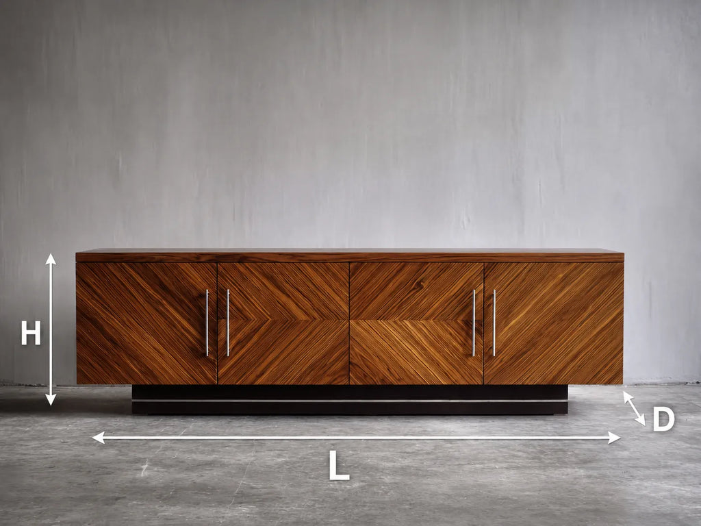 Geometric Natural Solid Wood TV Stand with Chevron Door Design