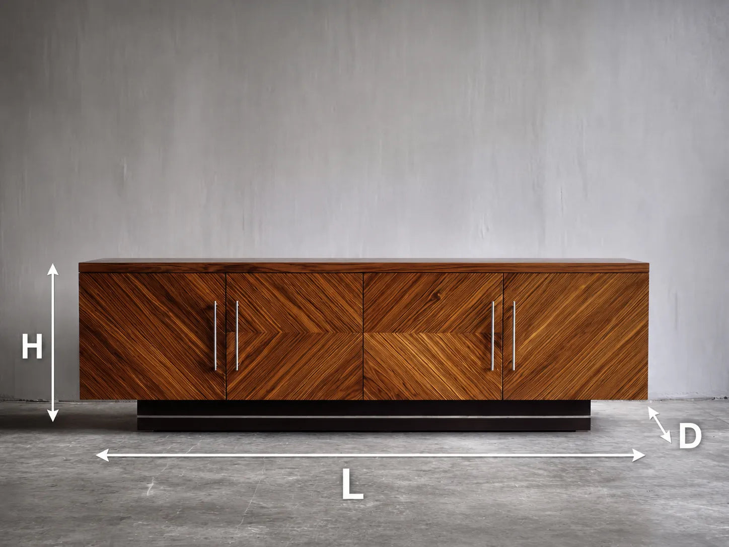 Geometric Natural Solid Wood TV Stand with Chevron Door Design