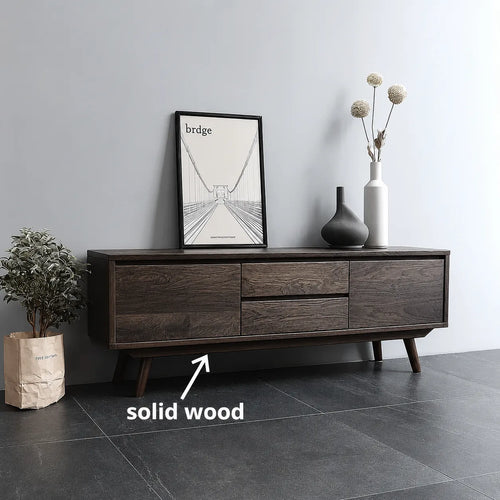 Mid Century Natural Solid Wood TV Stand with Drawer and Cabinet Storage