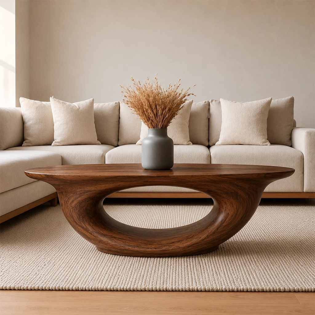 Sculptural Modern Coffee Table Crafted from Natural Solid Wood