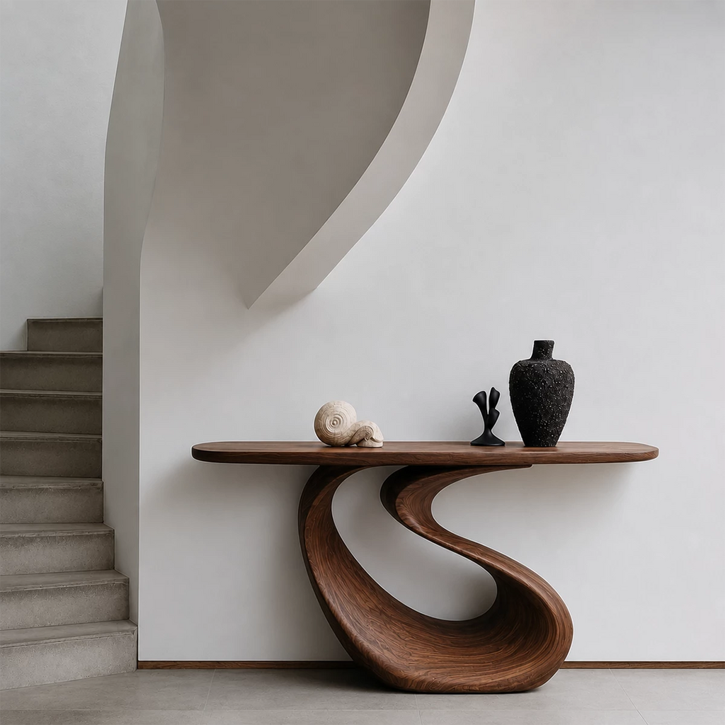 Organic Loop Sculptural Console Table in Natural Solid Wood