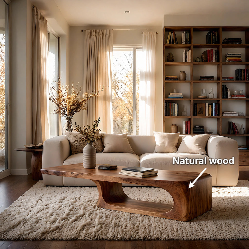 Natural Solid Wood Coffee Table – Sculptural Modern Style