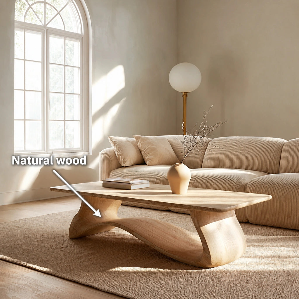 Natural Solid Wood Coffee Table – Sculptural Japandi Style