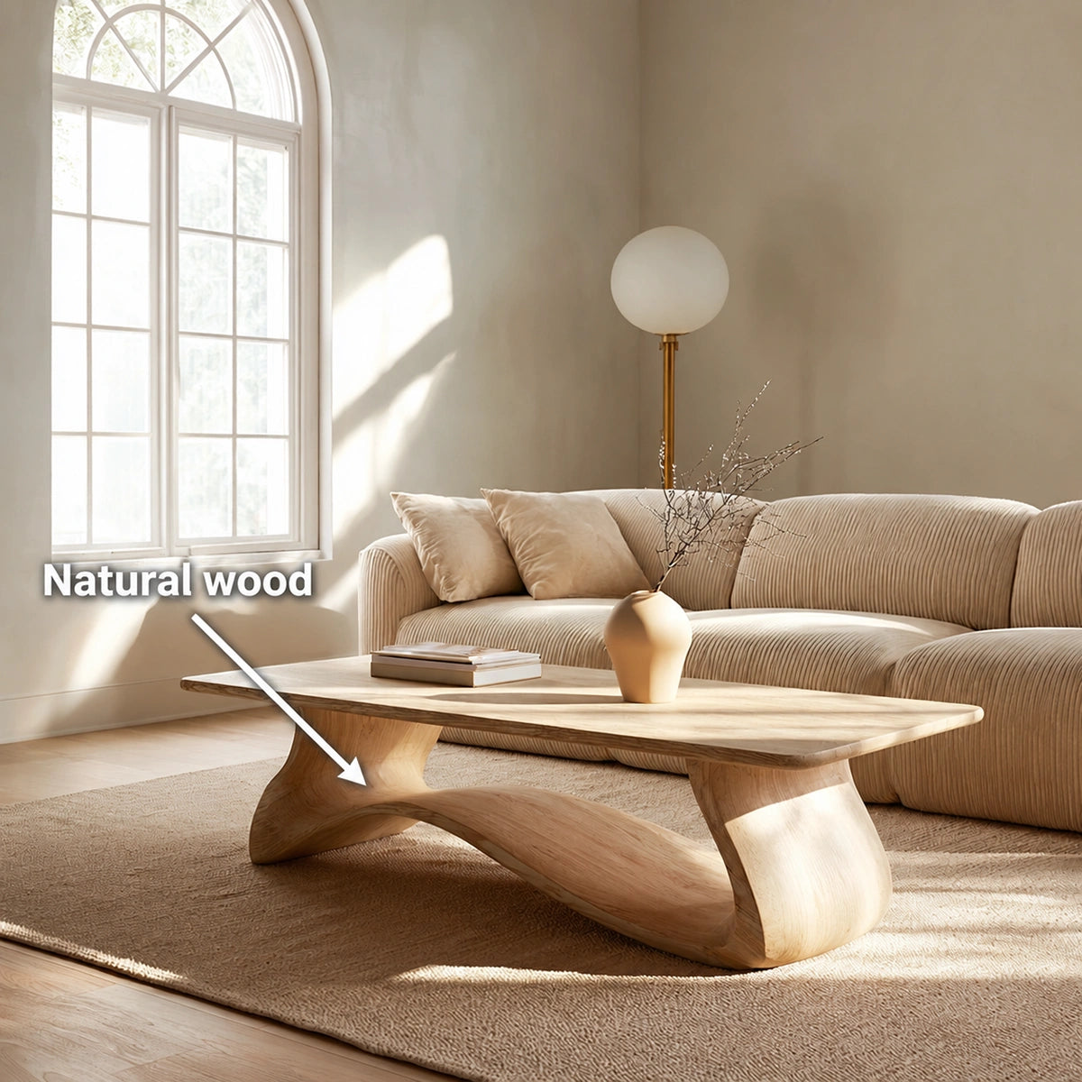 Natural Solid Wood Coffee Table – Sculptural Japandi Style