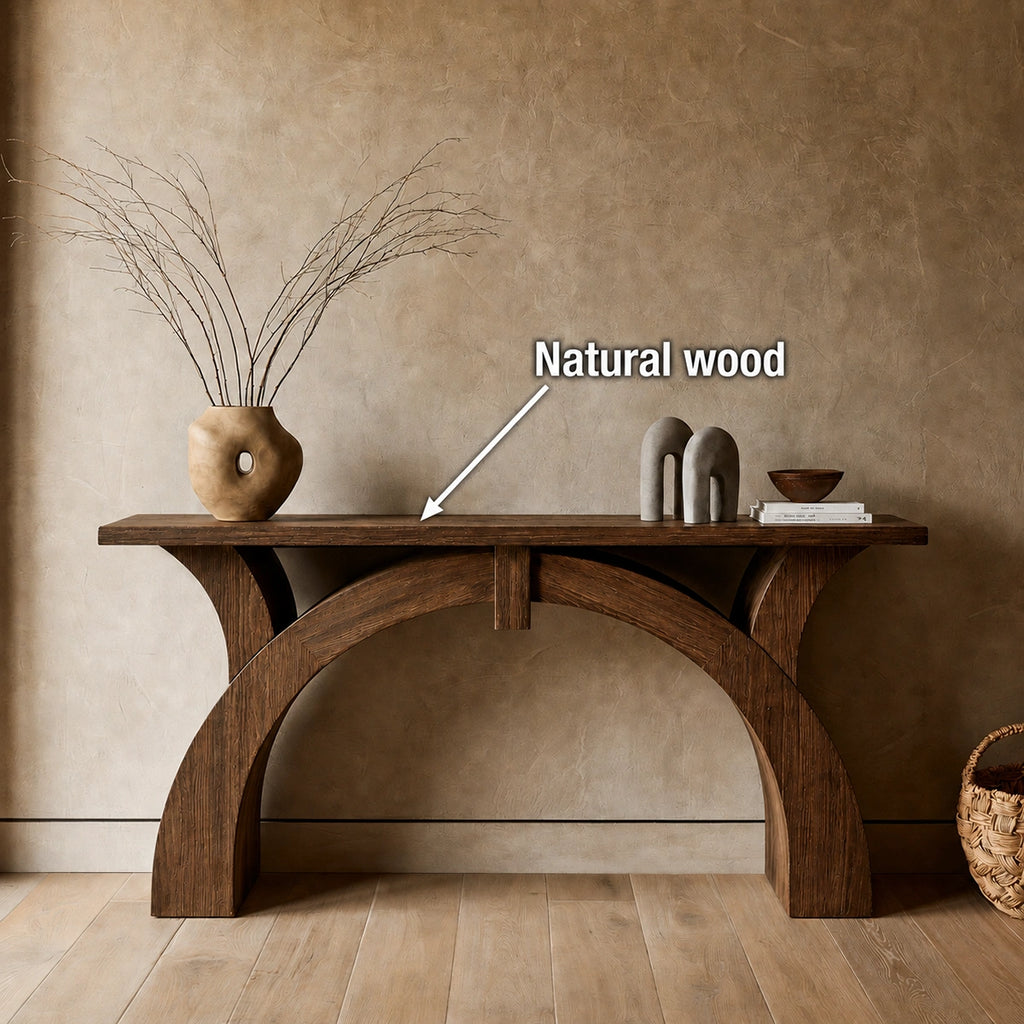 Arched Natural Solid Wood Console Table for Entryway and Hallway
