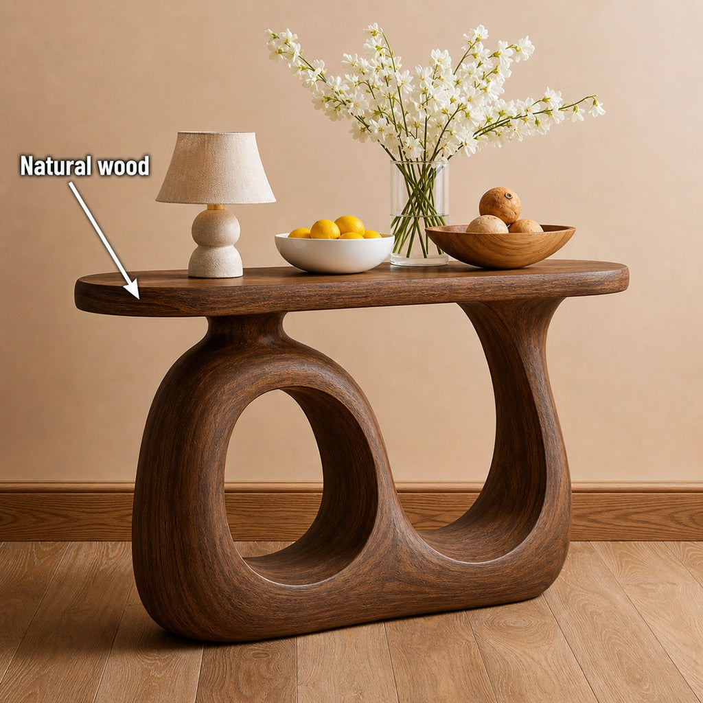 Organic Loop Natural Solid Wood Console Table for Entryway Decor