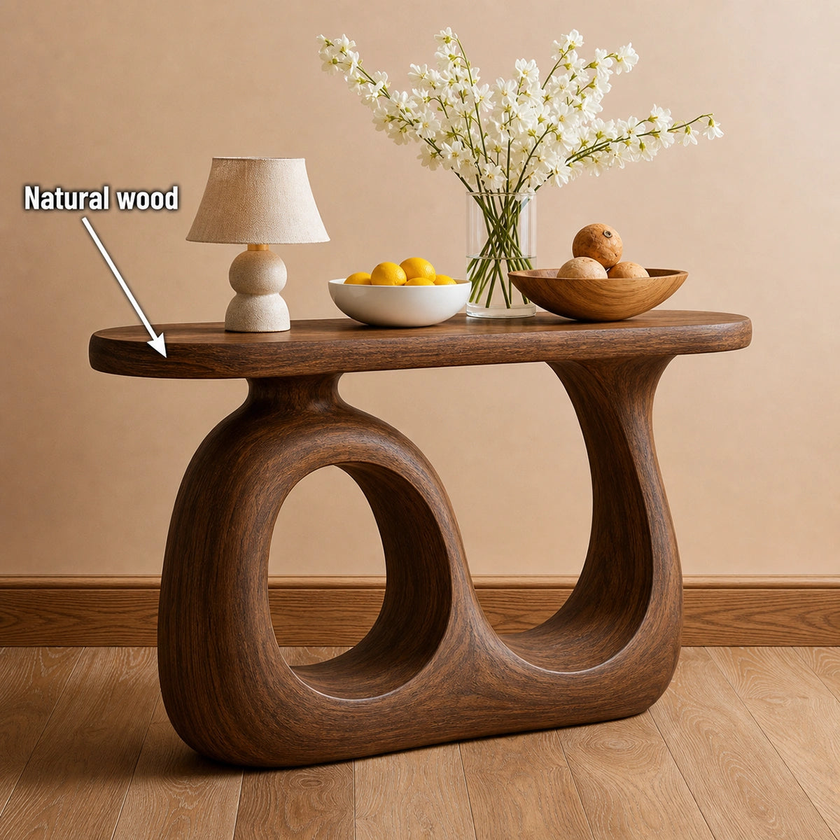 Organic Loop Natural Solid Wood Console Table for Entryway Decor