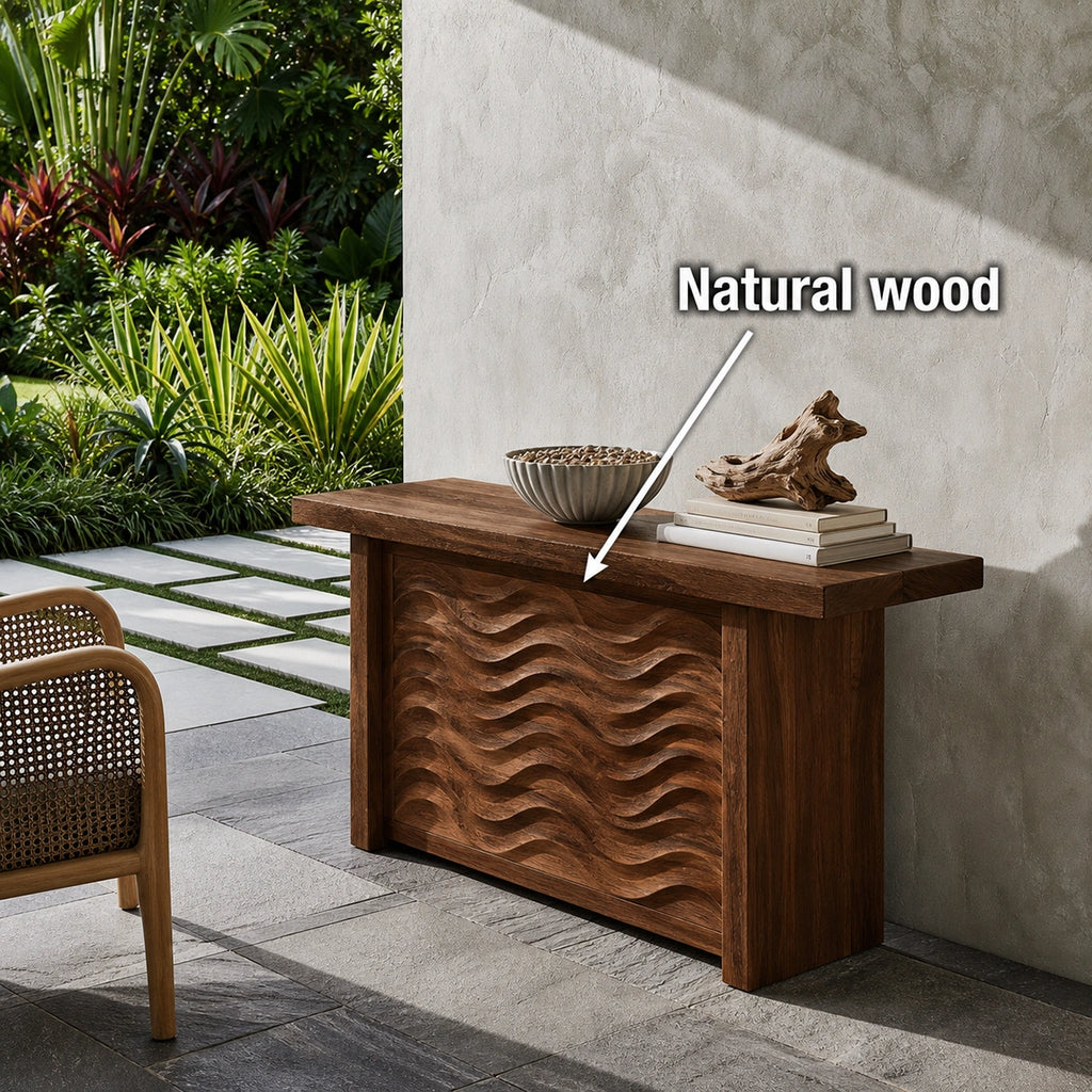 Wave Front Natural Solid Wood Sideboard Cabinet with Hidden Storage