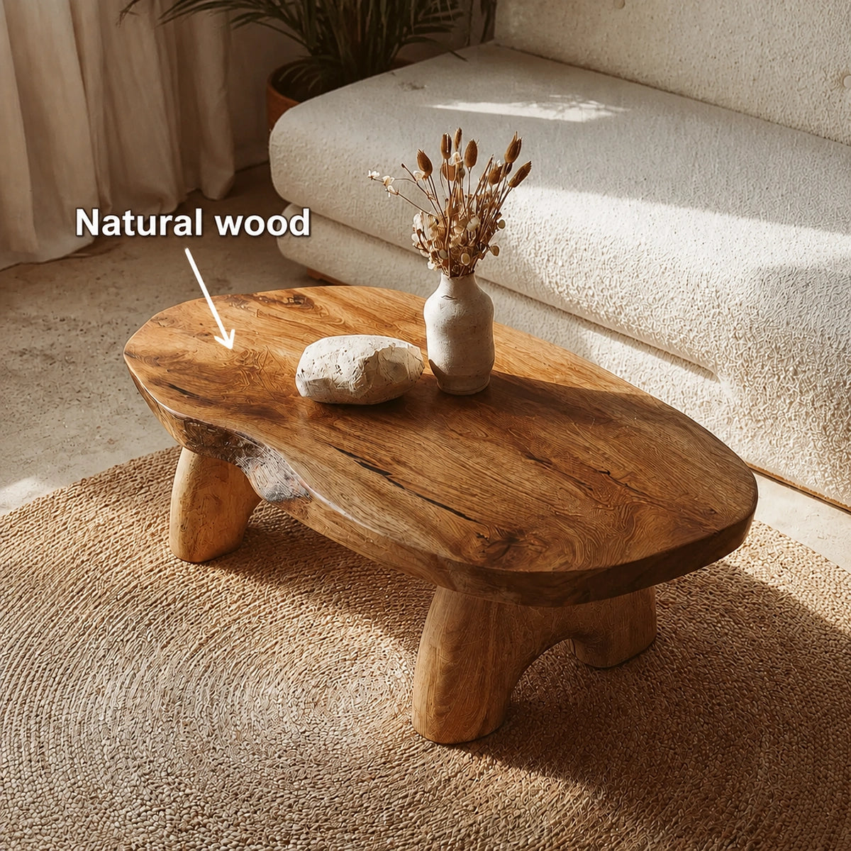 Natural Solid Wood Coffee Table – Live Edge Wabi-Sabi Style
