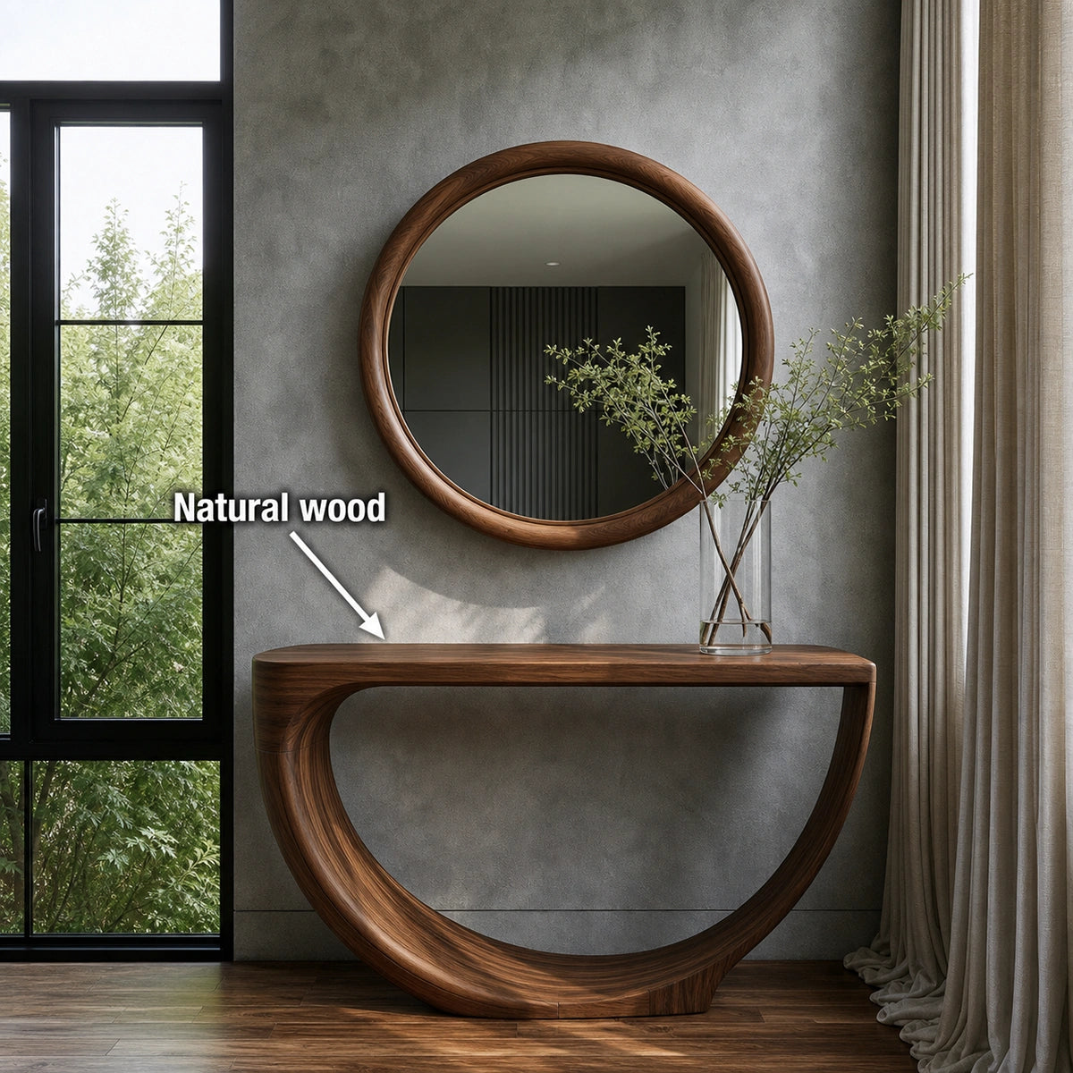 Loop Form Natural Solid Wood Console Table for Entryway and Hallway