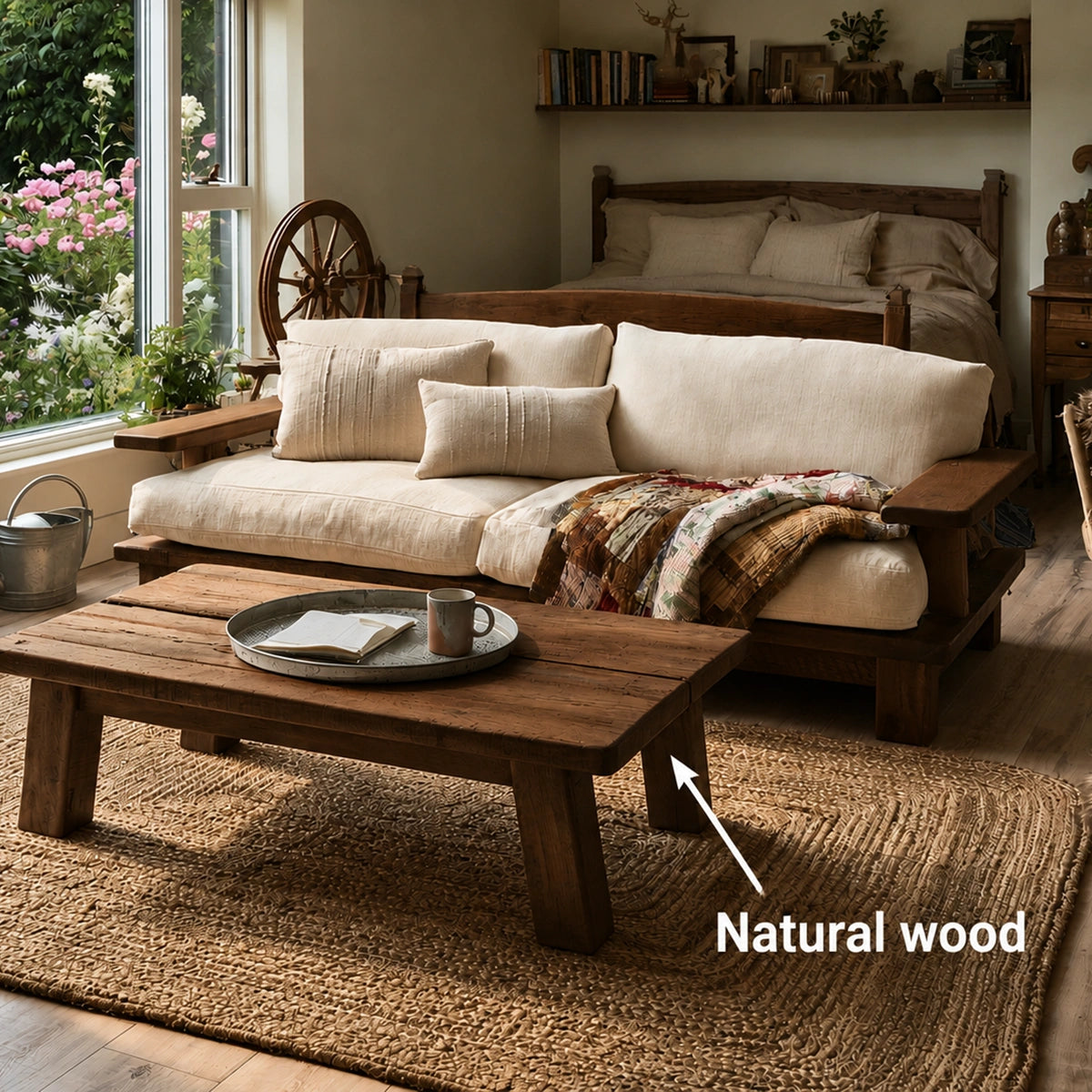 Natural Solid Wood Coffee Table – Rustic Farmhouse Style