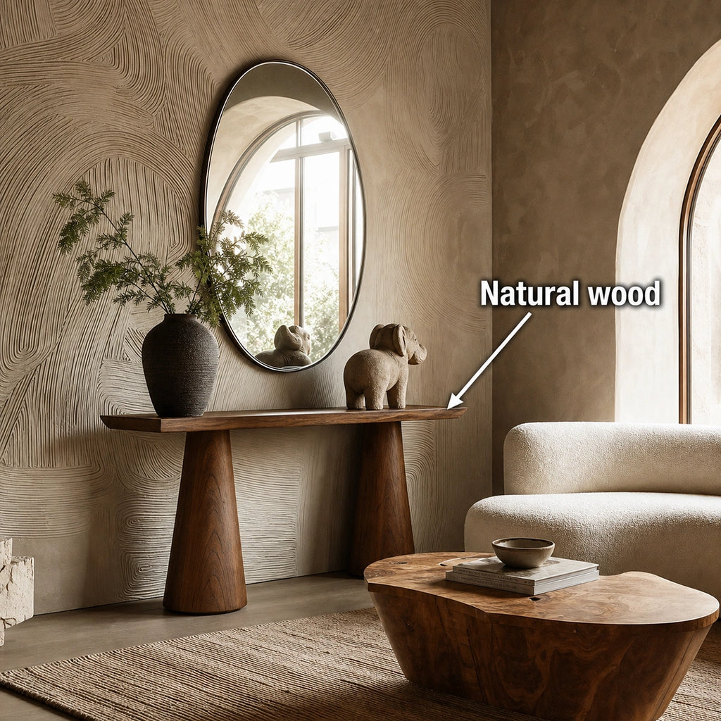 Tapered Pedestal Natural Solid Wood Console Table for Entryways
