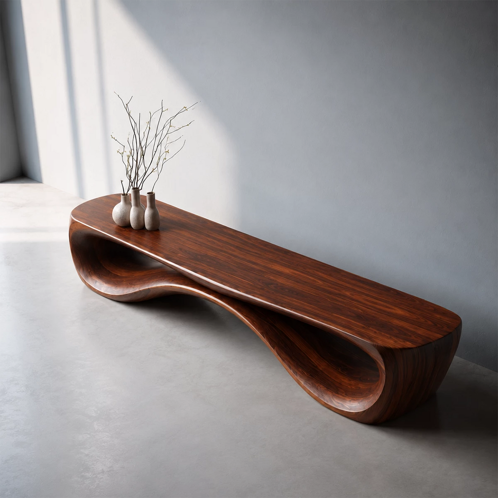 Sculptural Wave Wood Bench – Organic Natural Wood Bench for Modern Interior