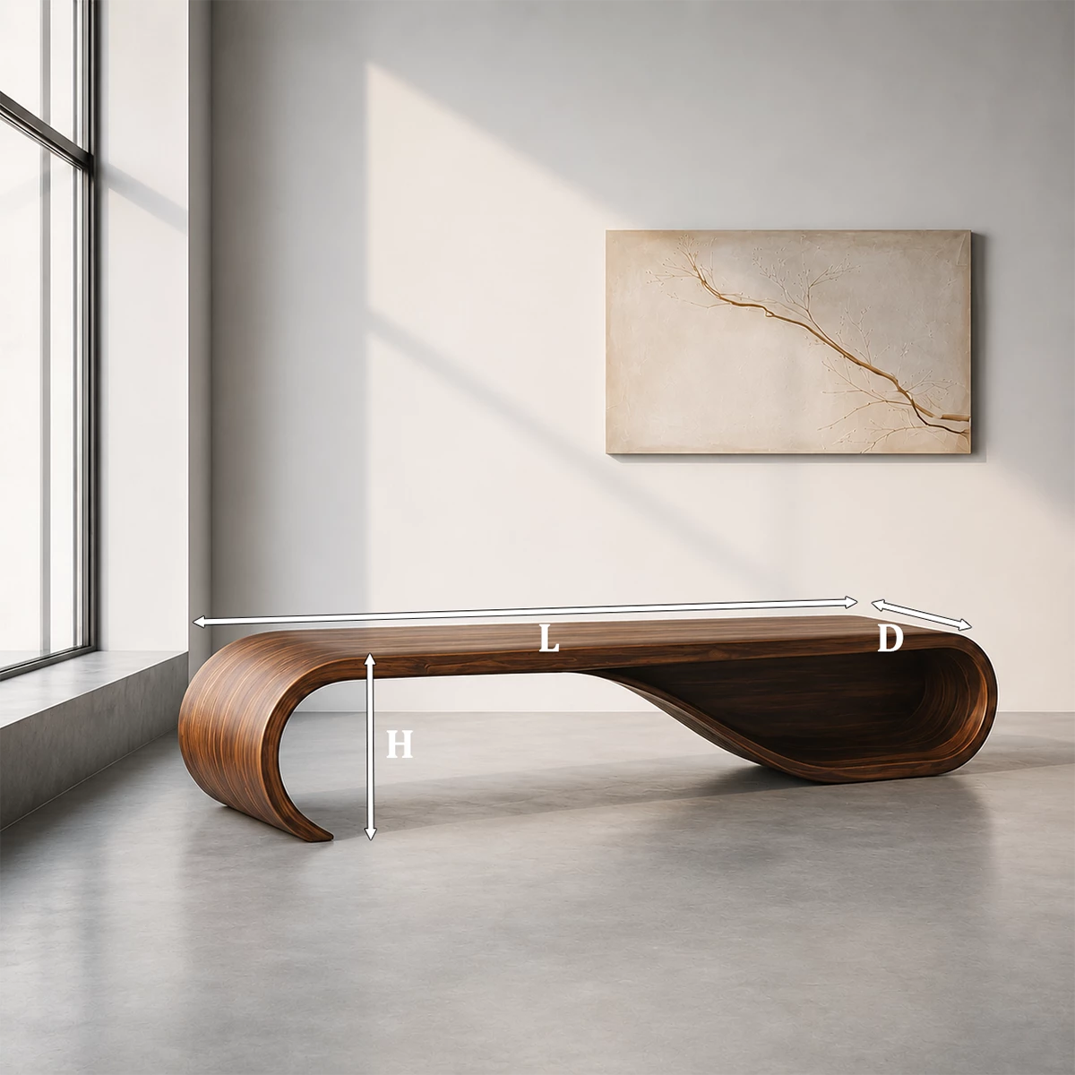 Curved Wood Bench – Natural Oak Bench for Modern Entryway and Minimal Interior