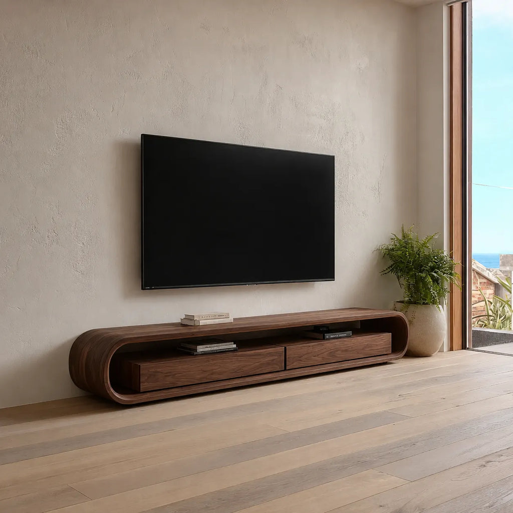 Capsule Natural Solid Wood TV Stand with Open Shelf Media Storage