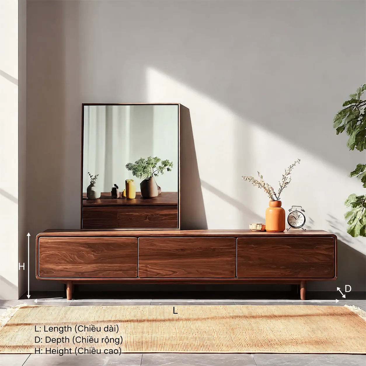 Contemporary Natural Solid Wood TV Stand with Concealed Storage