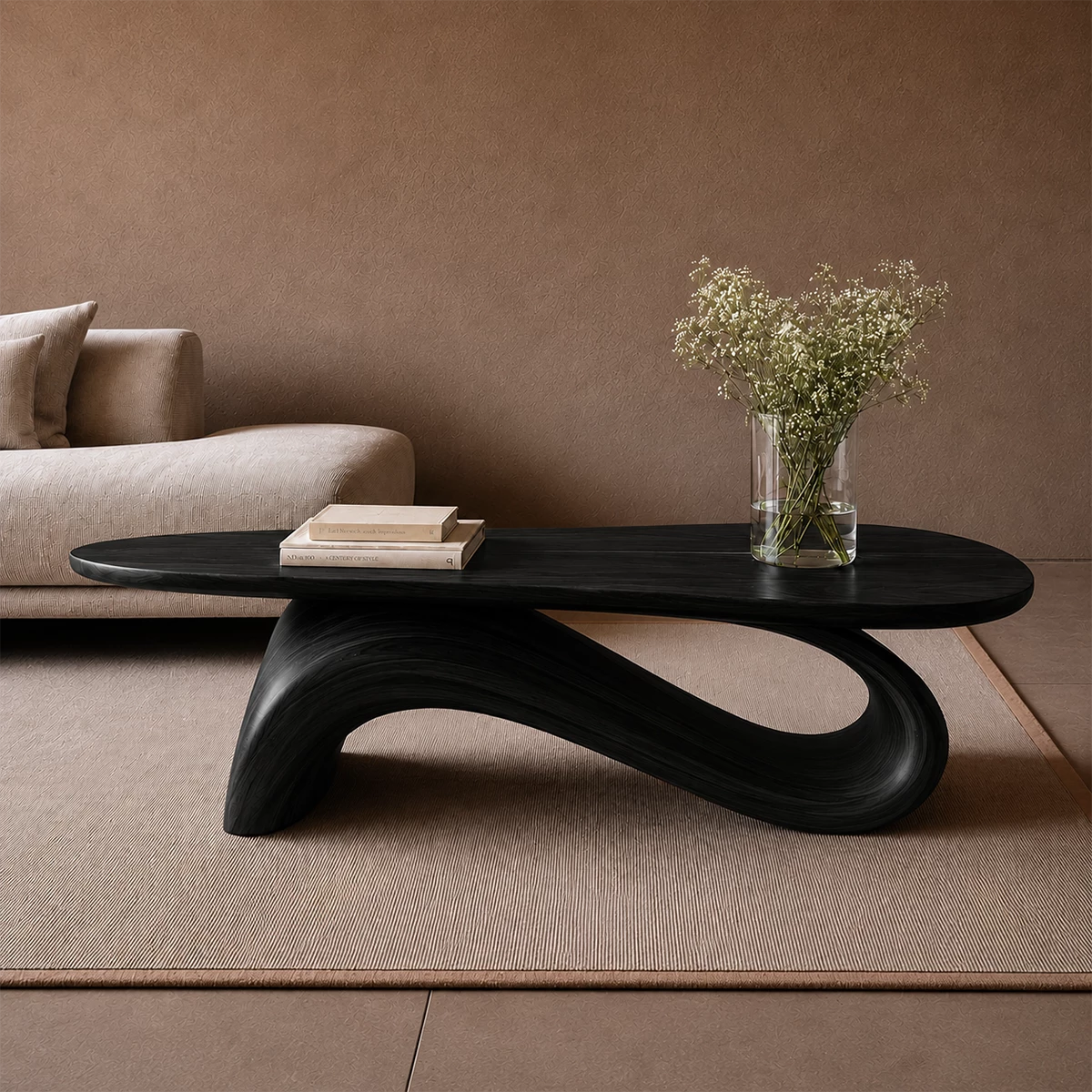Organic Wave Wood Coffee Table – Sculptural Natural Wood Center Table for Modern Living Room