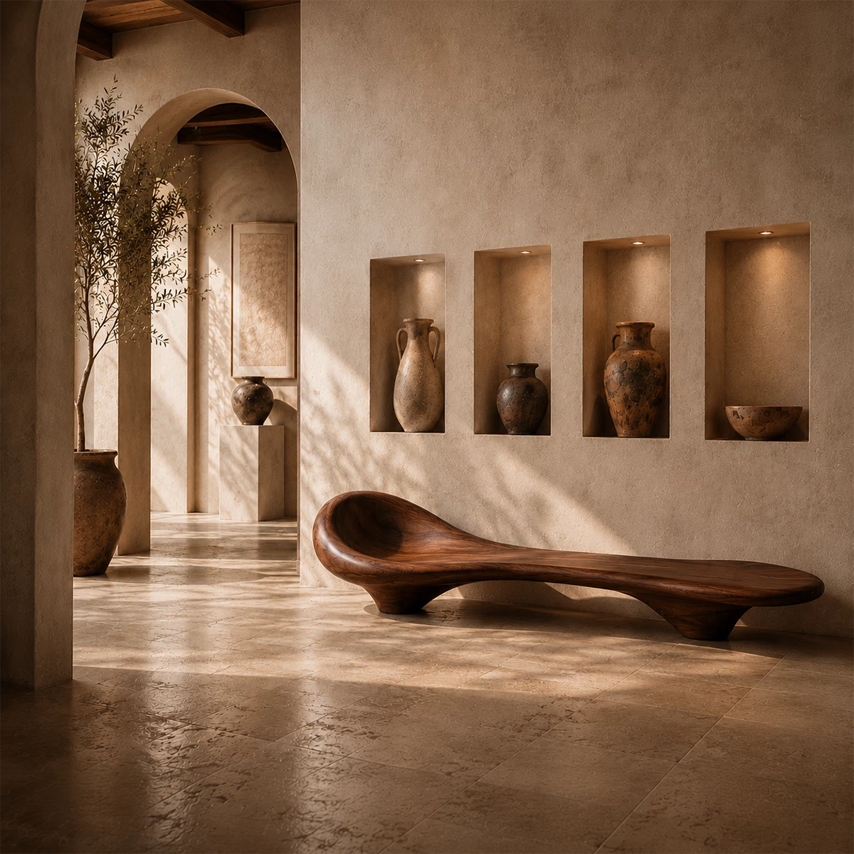Sculptural Wood Chaise Lounge – Organic Natural Wood Lounge Chair for Modern Interior