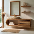 Natural Solid Wood Bathroom Cabinet with 4 Drawers – Wave Front Modern Style