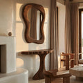 Pedestal Natural Solid Wood Console Table with Sculpted Edge
