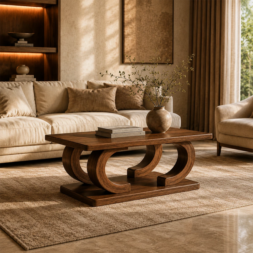 Rectangular Arch Wood Coffee Table – Sculptural Natural Wood Center Table for Living Room