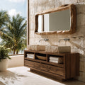 Natural Solid Wood Bathroom Vanity with 2 Drawers and 3 Open Shelves