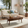 Natural Solid Wood Coffee Table with 2 Drawers – Mid-Century Modern Style