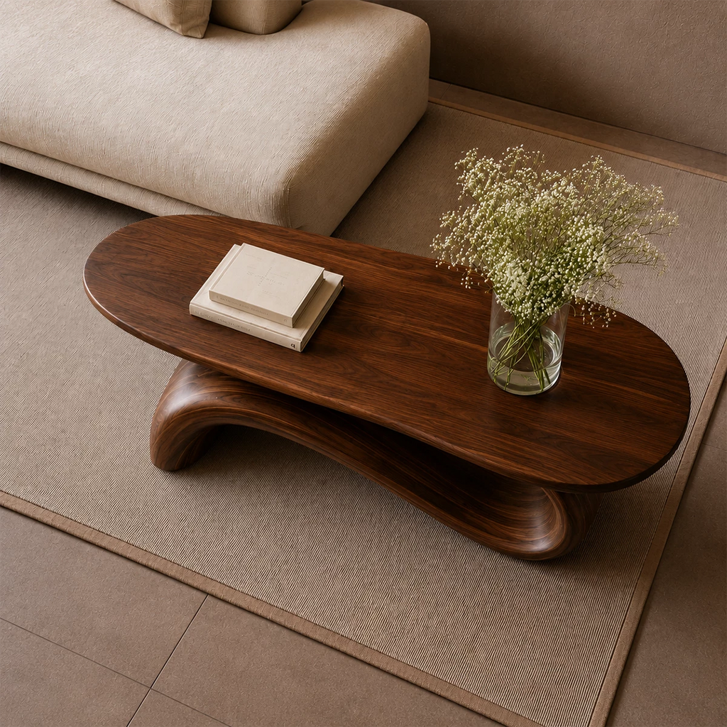 Organic Wave Wood Coffee Table – Sculptural Natural Wood Center Table for Modern Living Room