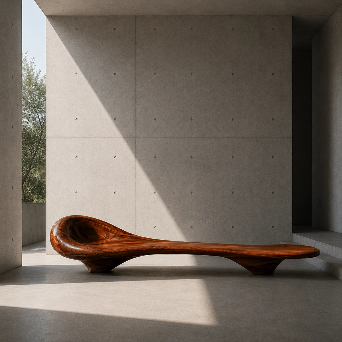 Sculptural Wood Chaise Lounge – Organic Natural Wood Lounge Chair for Modern Interior