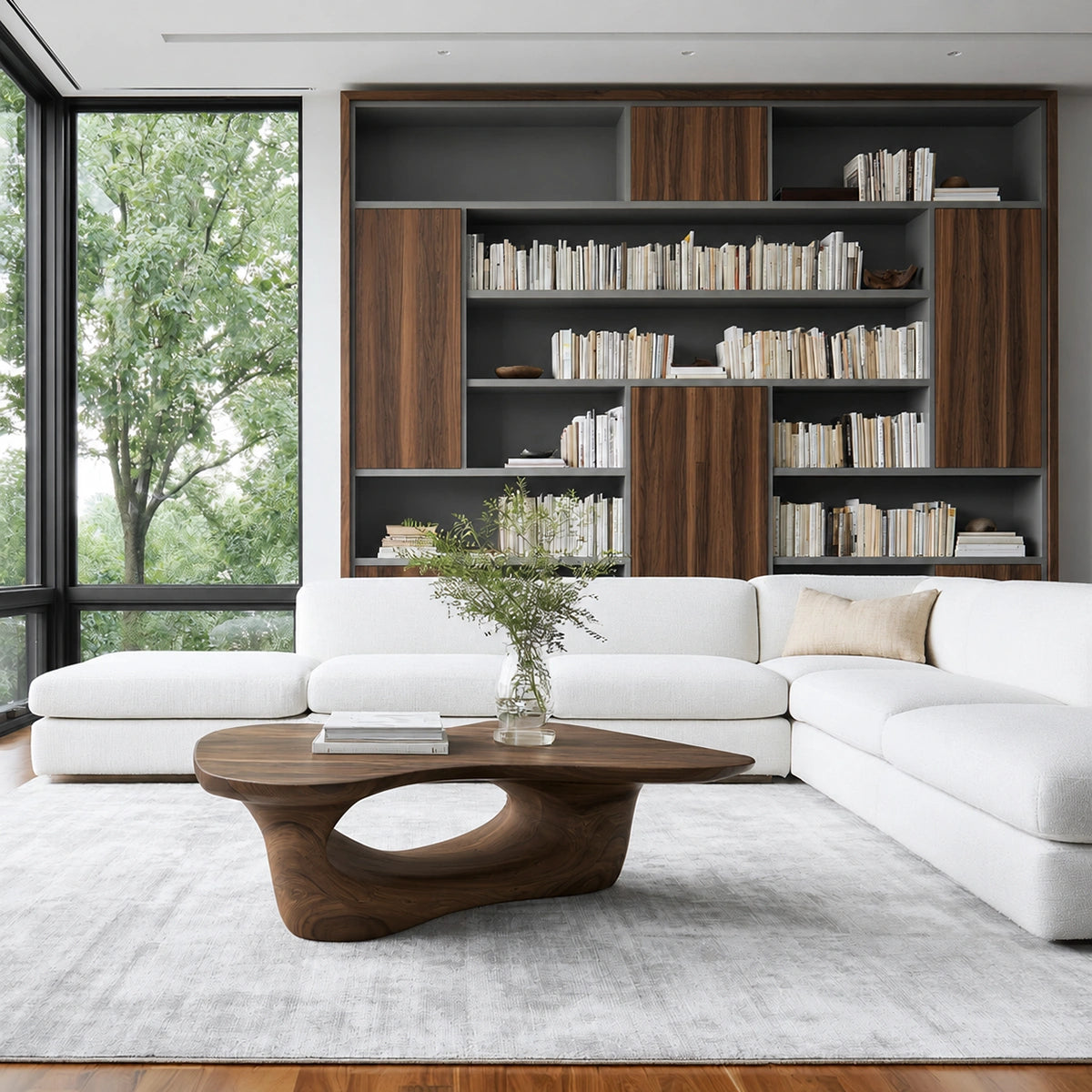 Natural Solid Wood Coffee Table – Sculptural Modern Style